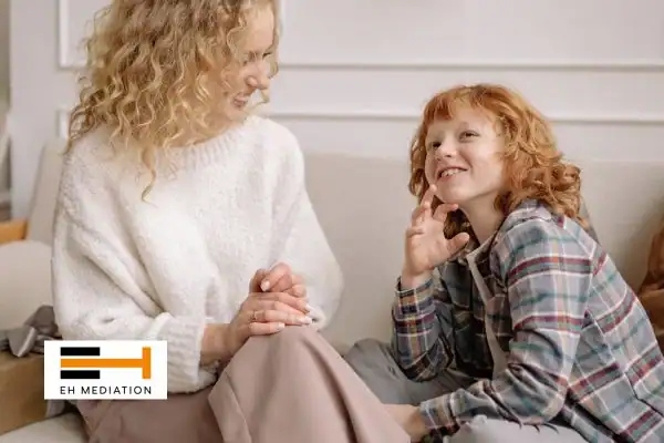 Happy mother and child after sorting child arrangements mediation Spalding