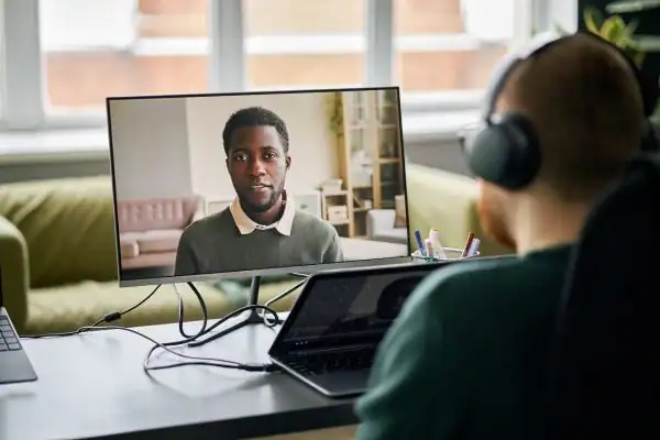 Man attending online mediation Spalding MIAMS session